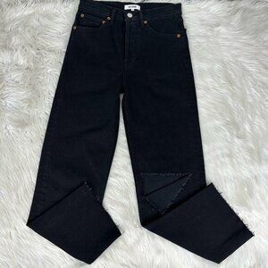 Re/Done 70s Stove Pipe Jeans Noir with Rip Black‎ High Rise Straight Leg 26